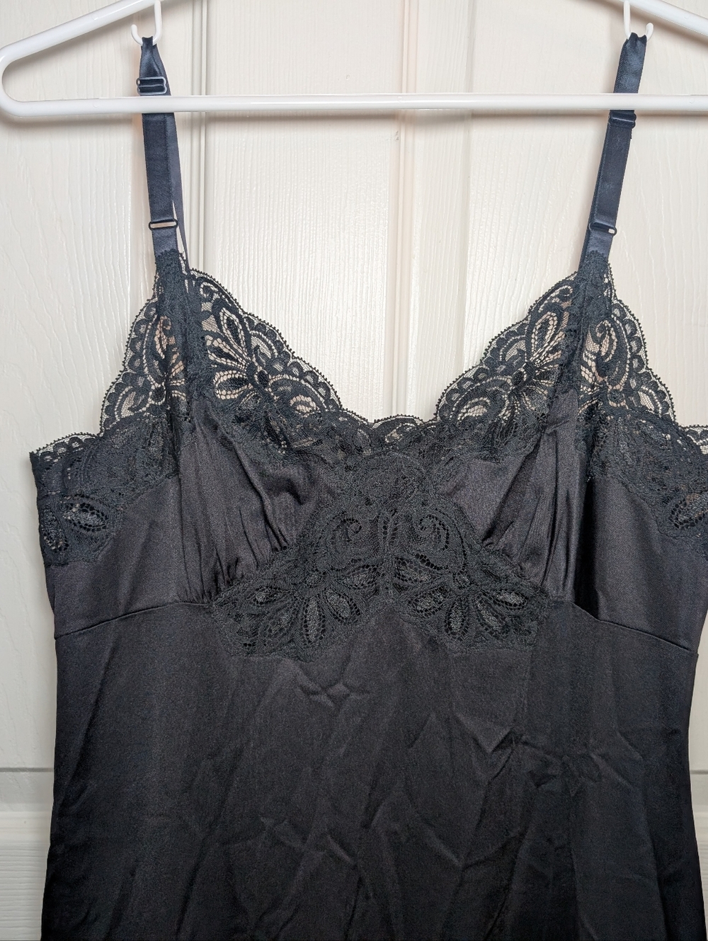 Vintage Shadowline Full Slip Black w/ Lace Trim & Split  Size 34